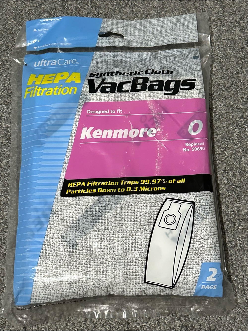 Pack of 2 Kenmore Type O 50690 VacBags Vacuum Cleaner Bags SEALED Cloth Hepa